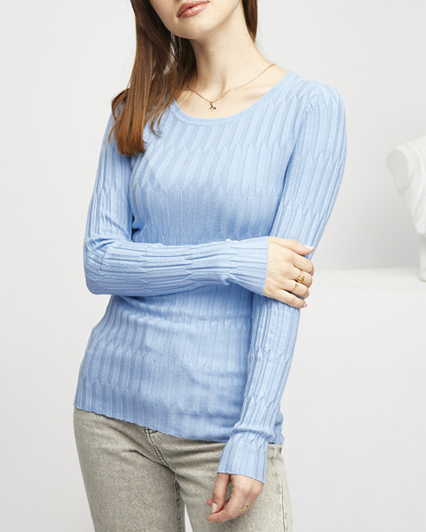 Modrý rebrovaný dámsky sveter - Oblečenie