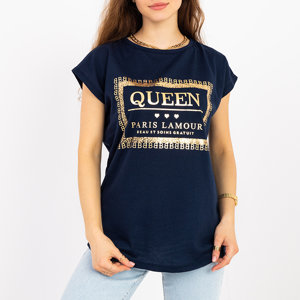 Námornícka modrá dámska blúzka so zlatými nápismi QUEEN - Clothing