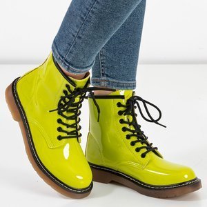 Neónové zelené dámske lakované šnurovacie čižmy značky Ornika - obuv