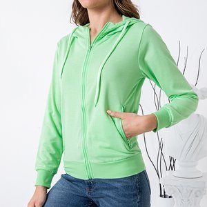 Neónovo zelená dámska mikina so zapínaním na zips - Oblečenie