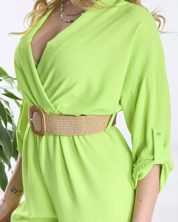 Neónovo zelený dlhý dámsky overal - Oblečenie