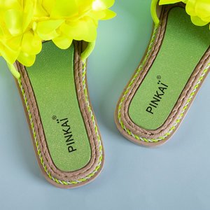 Neonovo žlté dámske papuče Etain s kvetinami - Obuv