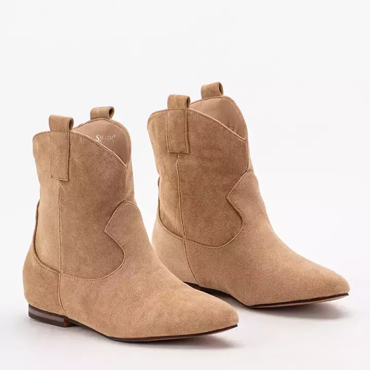 OUTLET Béžové dámske členkové topánky a'la Renola kovbojské topánky - obuv