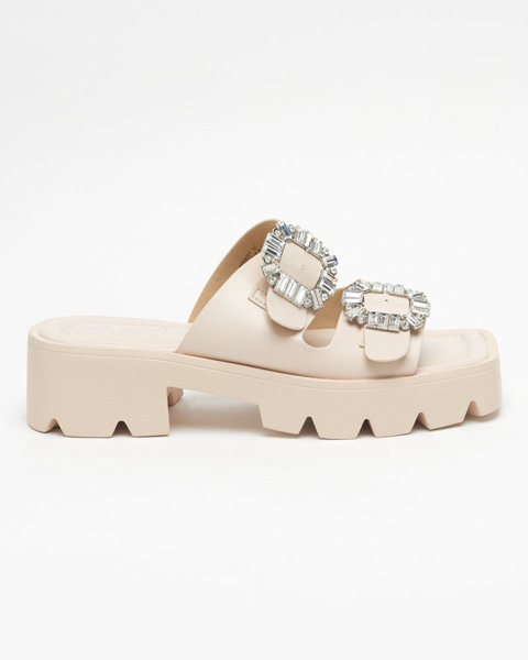 OUTLET Béžové dámske papuče so zirkónovými ozdobami Sadoh- Footwear