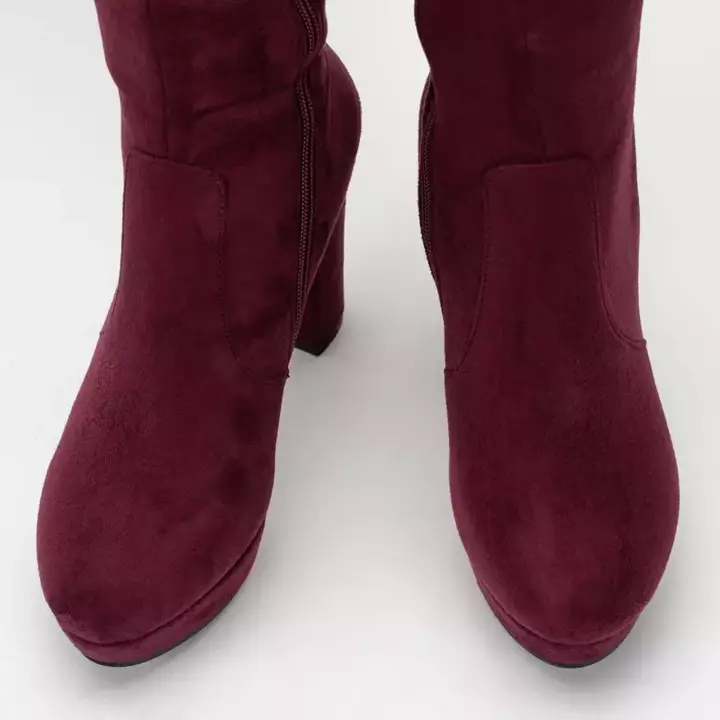 OUTLET Burgundské čižmy nad kolená na vysokom podpätku Founi- Shoes