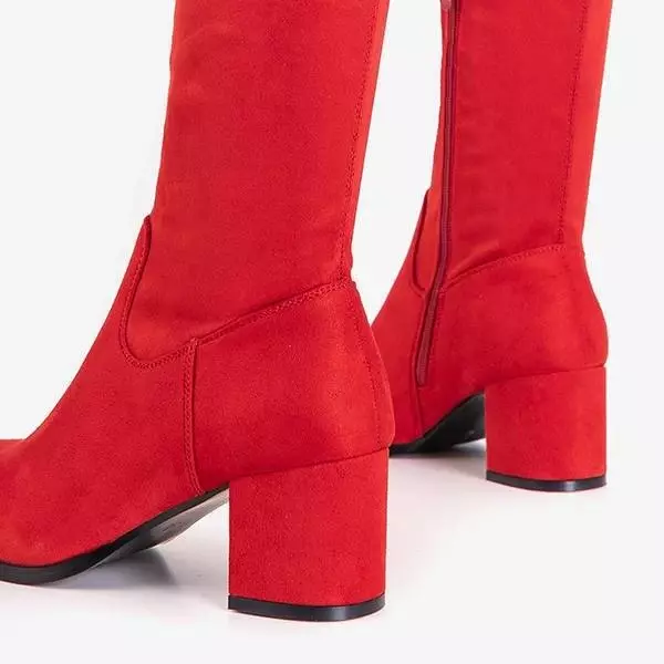 OUTLET Červené dámske čižmy po kolená Elvina- Shoes