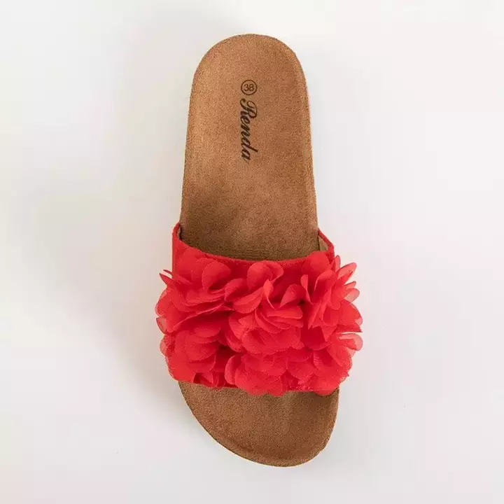 OUTLET Červené dámske papuče s kvetmi Alina - Obuv