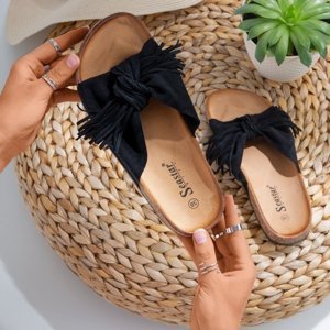 OUTLET Čierne a hnedé dámske papuče s lemom Amassa - Obuv
