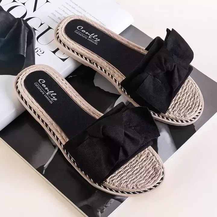OUTLET Čierne dámske papuče s mašľou Foas - Obuv