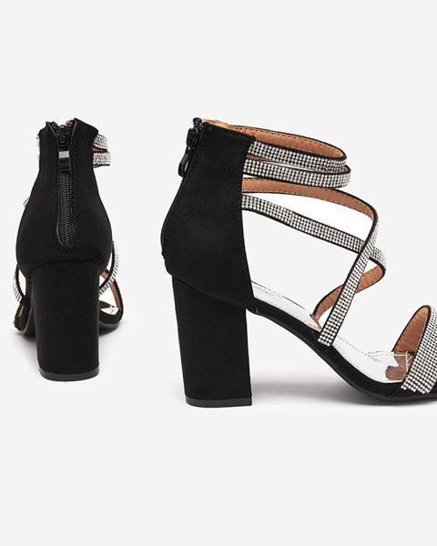 OUTLET Čierne dámske sandále na podpätku so zirkónovými pásikmi Nitorsi - Obuv