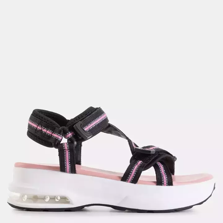 OUTLET Čierne dámske športové sandále s ružovými vsadkami Rieka - Obuv