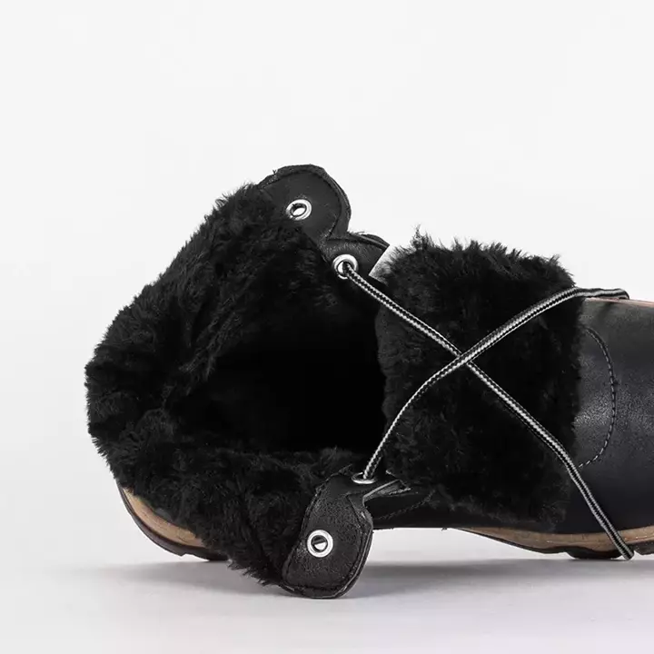 OUTLET Čierne dámske turistické topánky viazané kožušinou Poritsu - Obuv