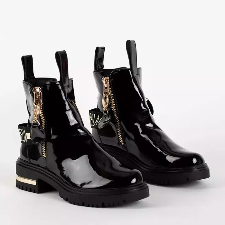 OUTLET Čierne lakované dámske čižmy s opaskom Alless- Footwear