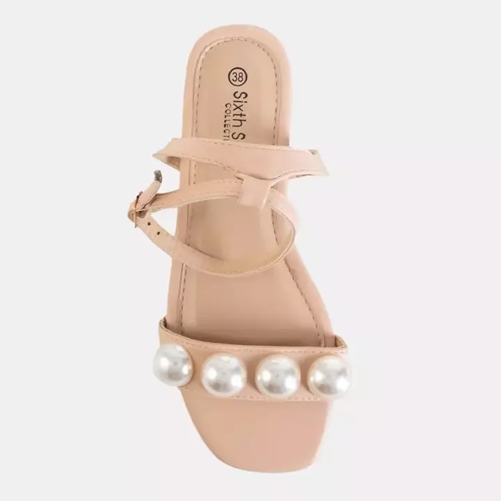 OUTLET Dámske béžové ploché sandále s perlami Lucyla - Obuv