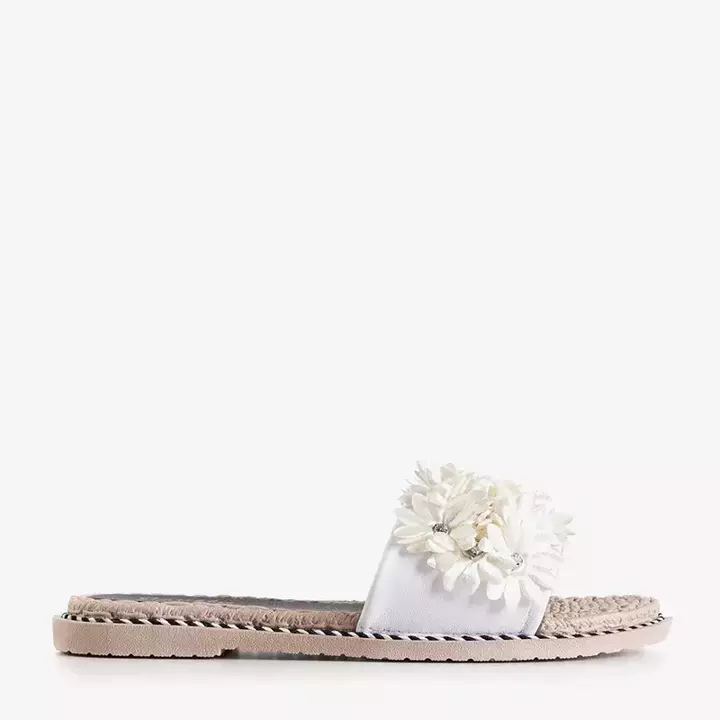 OUTLET Dámske biele papuče s kvetmi Seiov - Obuv