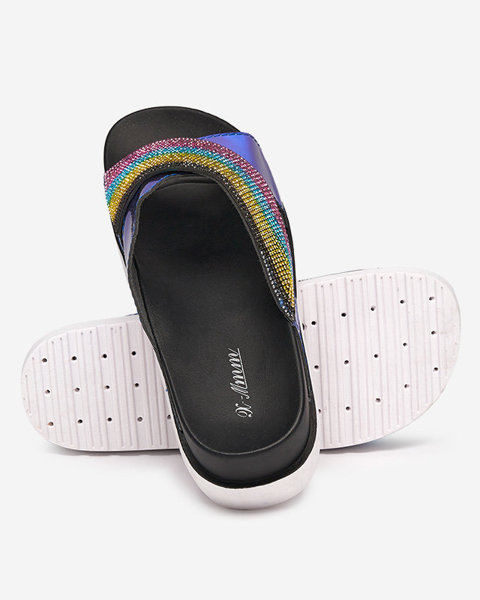 OUTLET Dámske čierne holografické papuče s flitrami Yalay - Footwear