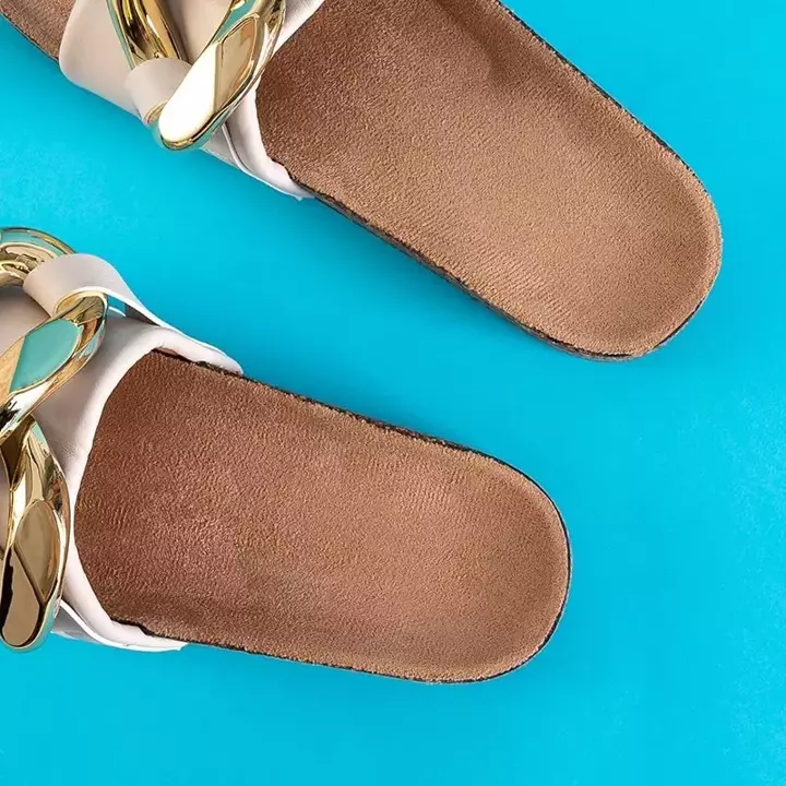 OUTLET Dámske papuče béžovej farby so zlatým zdobením Deirdre - Obuv