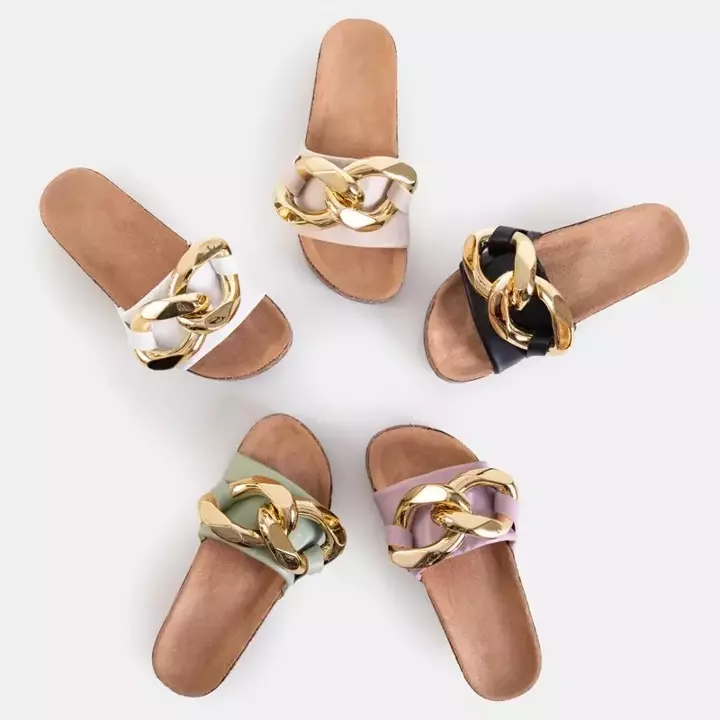 OUTLET Dámske papuče béžovej farby so zlatým zdobením Deirdre - Obuv
