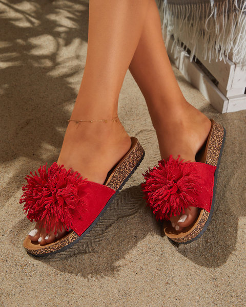 OUTLET Dámske papuče s látkovým zdobením v červenej farbe Ailli- Footwear