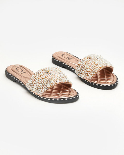 OUTLET Dámske papuče s perličkami vo farbe ružového zlata Loppo - Footwear