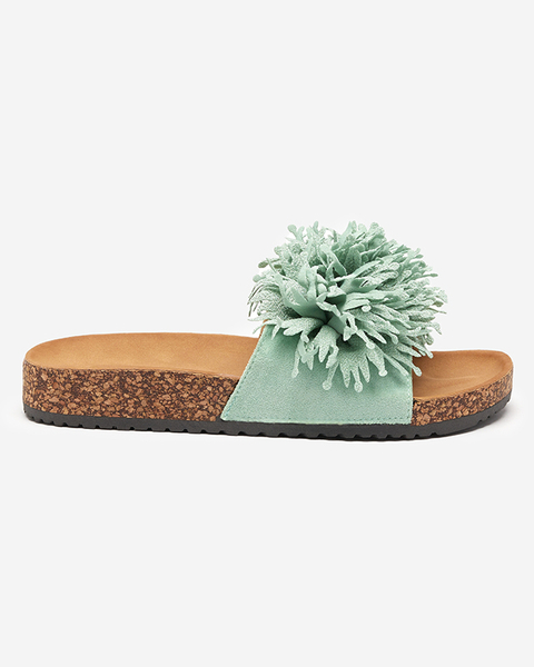 OUTLET Dámske papuče so zeleným látkovým zdobením Ailli- Footwear
