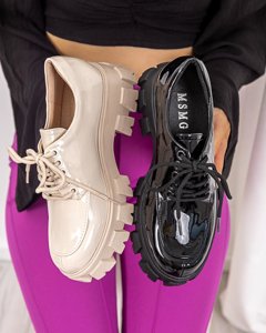 OUTLET Dámske svetlobéžové lakované šnurovacie topánky Ginara - Obuv