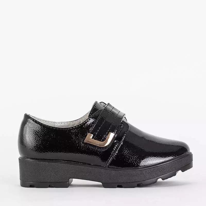 OUTLET Detské čierne lakované topánky na suchý zips Qui - Footwear