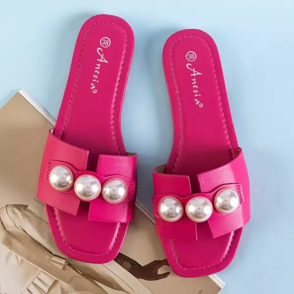OUTLET Fuchsiové dámske papuče s perlami Teonilla - Obuv