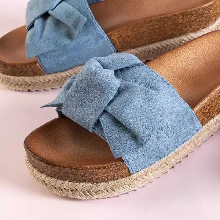 OUTLET Modré dámske papuče s mašľou Jenis - Obuv