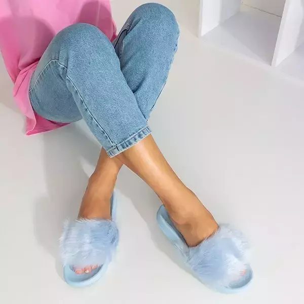 OUTLET Modré papuče s kožušinou Millie - Obuv