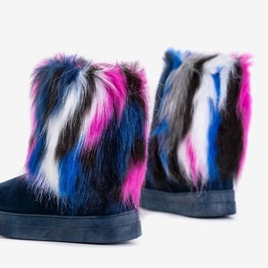 OUTLET Námornícke modré dámske snehové topánky s kožušinou Marell - Obuv