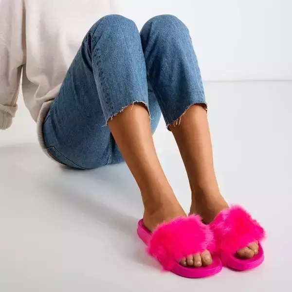 OUTLET Neónovo ružové papuče s kožušinkou Millie- Obuv