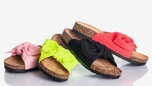 OUTLET Neonovo ružové papuče s mašličkou Sunshine - Topánky
