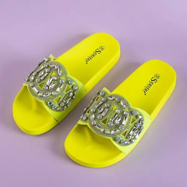 OUTLET Neonovo žlté gumené papuče s ozdobami Masandra - Obuv