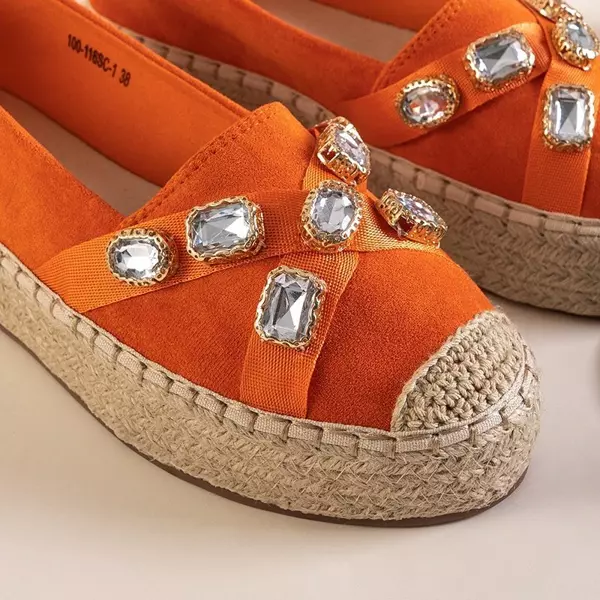 OUTLET Oranžové dámske espadrilky s kryštálmi Erilla - Topánky