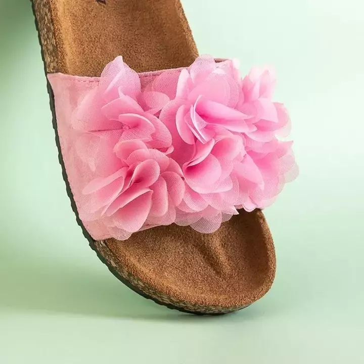 OUTLET Ružové dámske papuče s kvetmi Alina - Obuv