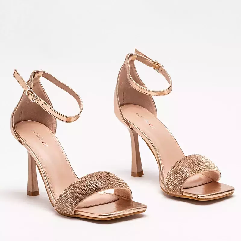 OUTLET Ružovo zlaté dámske sandále na vysokom podpätku Enedi - Obuv