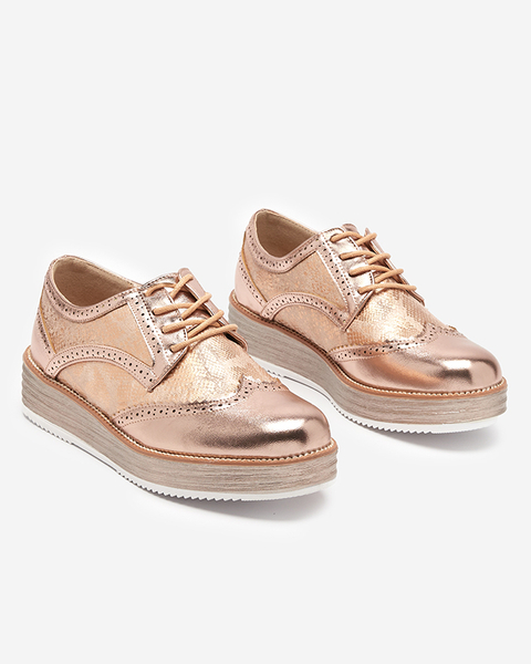 OUTLET Ružovo-zlaté dámske topánky s vložkami z hadej kože Fin - Footwear