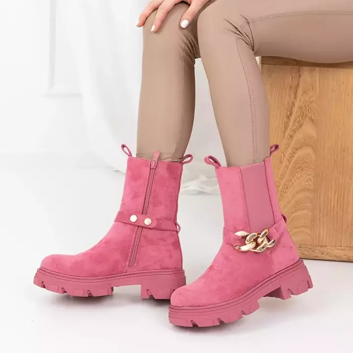 OUTLET Tmavoružové čižmy vyrobené z eko semišu Quon- Footwear