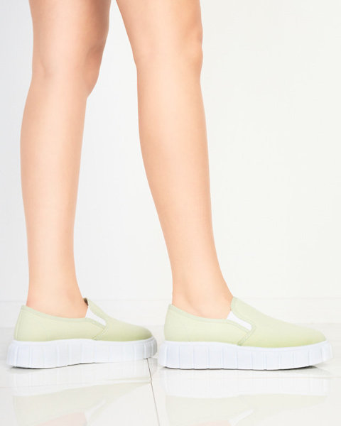 OUTLET Zelené dámske slip-on topánky na hrubej Tenri podrážke - Obuv