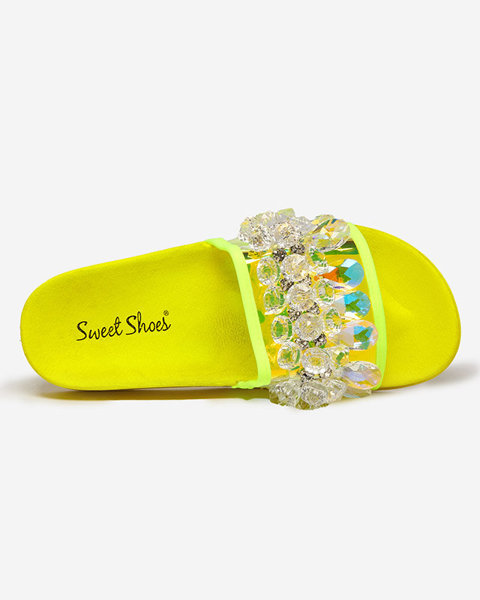 OUTLET Žlté dámske gumené papuče s kryštálmi Omisa - Obuv