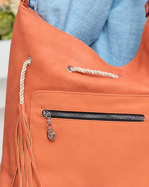 Oranžová dámska kabelka so sťahovacími šnúrkami - doplnky