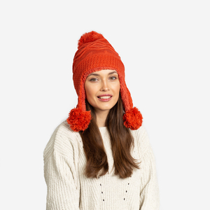 Oranžová dámska zateplená čiapka s brmbolcami - Doplnky