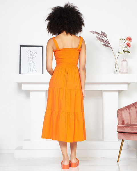 Oranžové dámske dlhé šaty na ramienka - Oblečenie