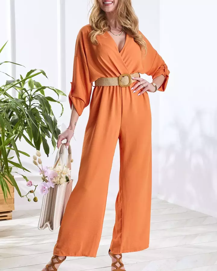 Oranžový dlhý dámsky overal - Oblečenie