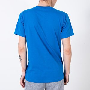 Pánske bavlnené tričko s potlačou modrej farby - Oblečenie