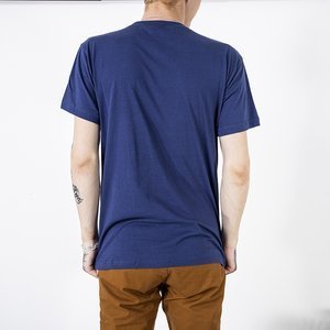 Pánske bavlnené tričko tmavomodrej farby s farebnou potlačou - Oblečenie