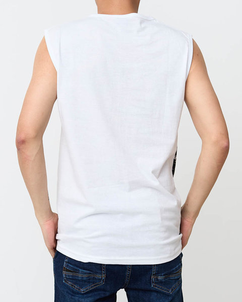 Pánske biele tričko bez rukávov s potlačou - Oblečenie