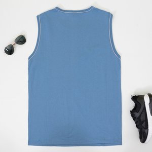 Pánske modré bavlnené tričko bez rukávov - oblečenie