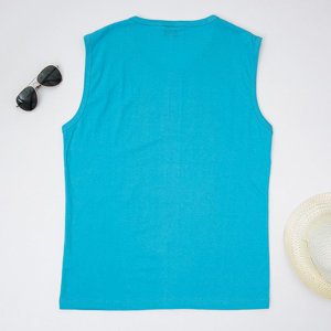 Pánske modré bavlnené tričko s nápismi - Oblečenie